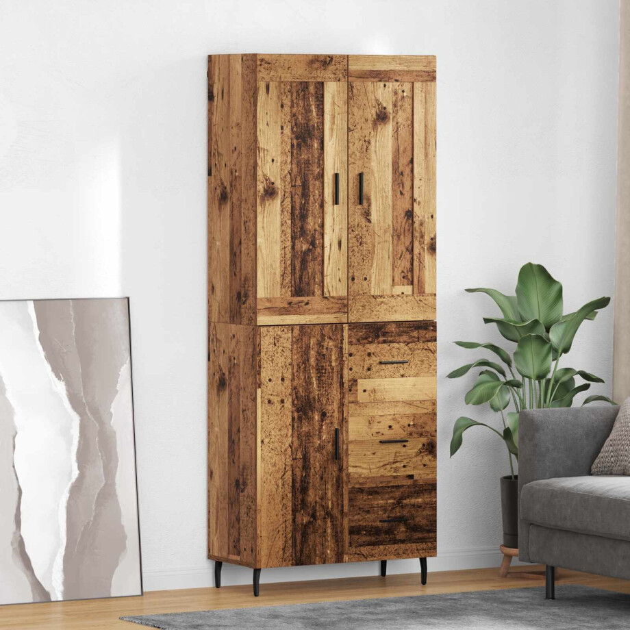vidaXL Hoge kast met lade 2 pcs Oudhout Bewerkt hout vidaXL Hoge kast met lade 2 pcs Oudhout Bewerkt hout afbeelding 1