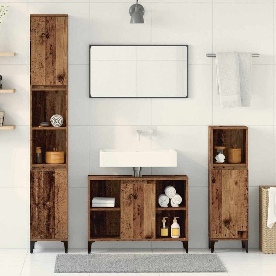 vidaXL Badkamermeubelset met plank 3 pcs Oud hout Bewerkt hout vidaXL Badkamermeubelset met plank 3 pcs Oud hout Bewerkt hout afbeelding 1