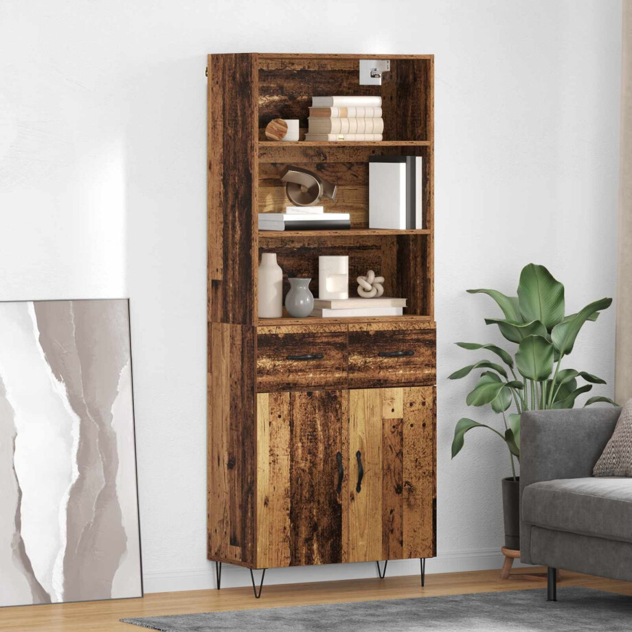 vidaXL Hoge kast met lade 2 pcs Oudhout Bewerkt hout vidaXL Hoge kast met lade 2 pcs Oudhout Bewerkt hout afbeelding 1