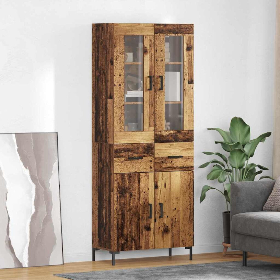 vidaXL Hoge kast met lade 2 pcs Oudhout Bewerkt hout vidaXL Hoge kast met lade 2 pcs Oudhout Bewerkt hout afbeelding 1