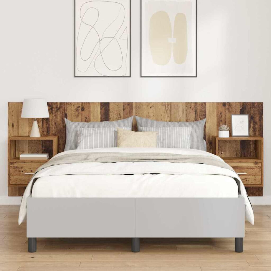vidaXL Hoofdbord Met Kast met lade 3 pcs Oud Hout Bewerkt hout afbeelding 1