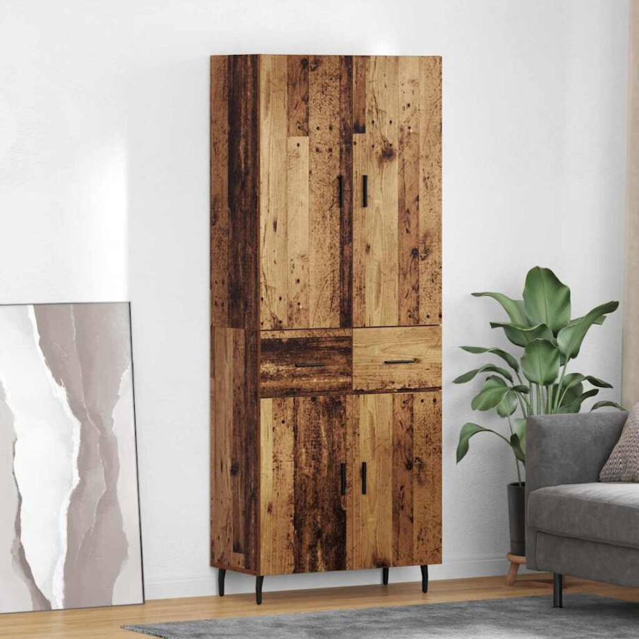 vidaXL Hoge kast met lade 2 pcs Oud Hout Geengineerd Hout en Glas vidaXL Hoge kast met lade 2 pcs Oud Hout Geengineerd Hout en Glas afbeelding 1