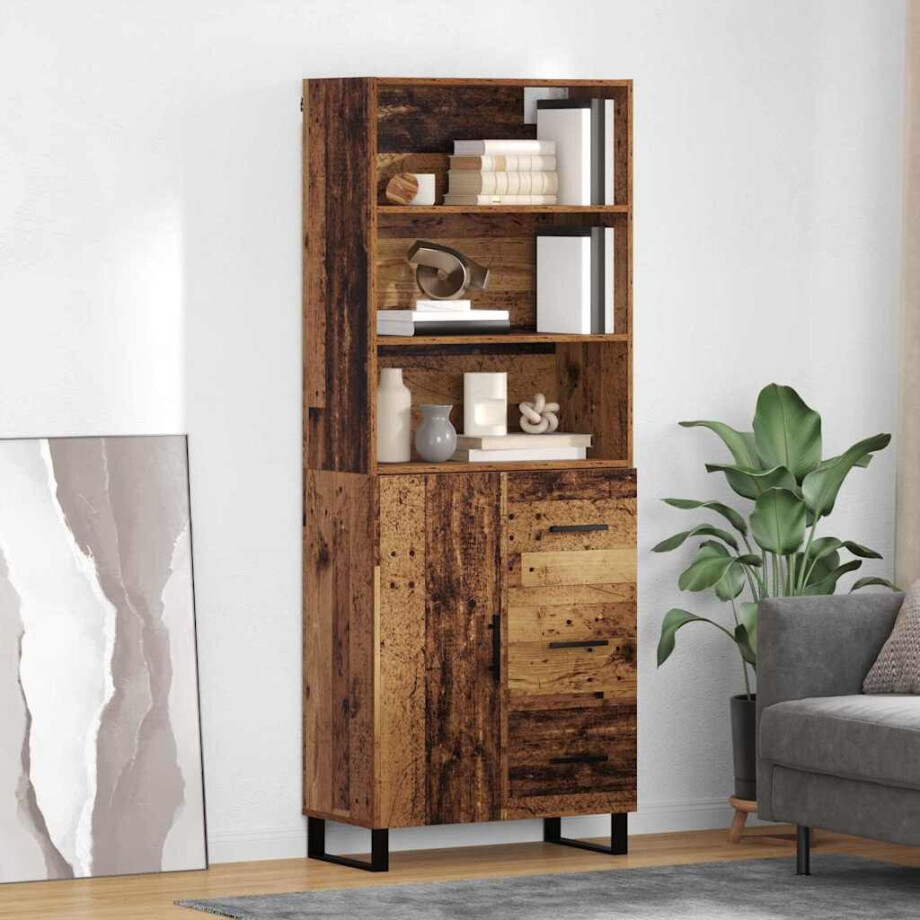 vidaXL Hoge kast met lade 2 pcs Oudhout Bewerkt hout vidaXL Hoge kast met lade 2 pcs Oudhout Bewerkt hout afbeelding 1