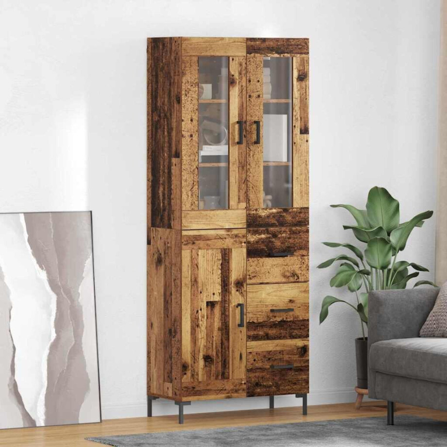 vidaXL Hoge kast met lade 2 pcs Oudhout Bewerkt hout vidaXL Hoge kast met lade 2 pcs Oudhout Bewerkt hout afbeelding 1