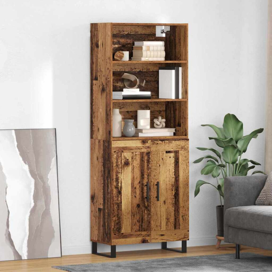 vidaXL Hoge kast Oudhout 69,5 x 34 x 180 cm Bewerkt hout afbeelding 1