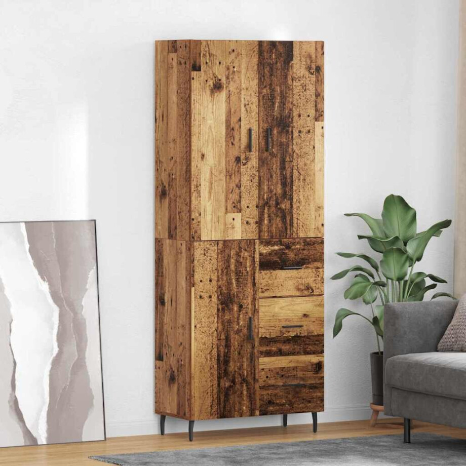 vidaXL Hoge kast met lade 2 pcs Oud Hout Geengineerd Hout en Glas vidaXL Hoge kast met lade 2 pcs Oud Hout Geengineerd Hout en Glas afbeelding 1