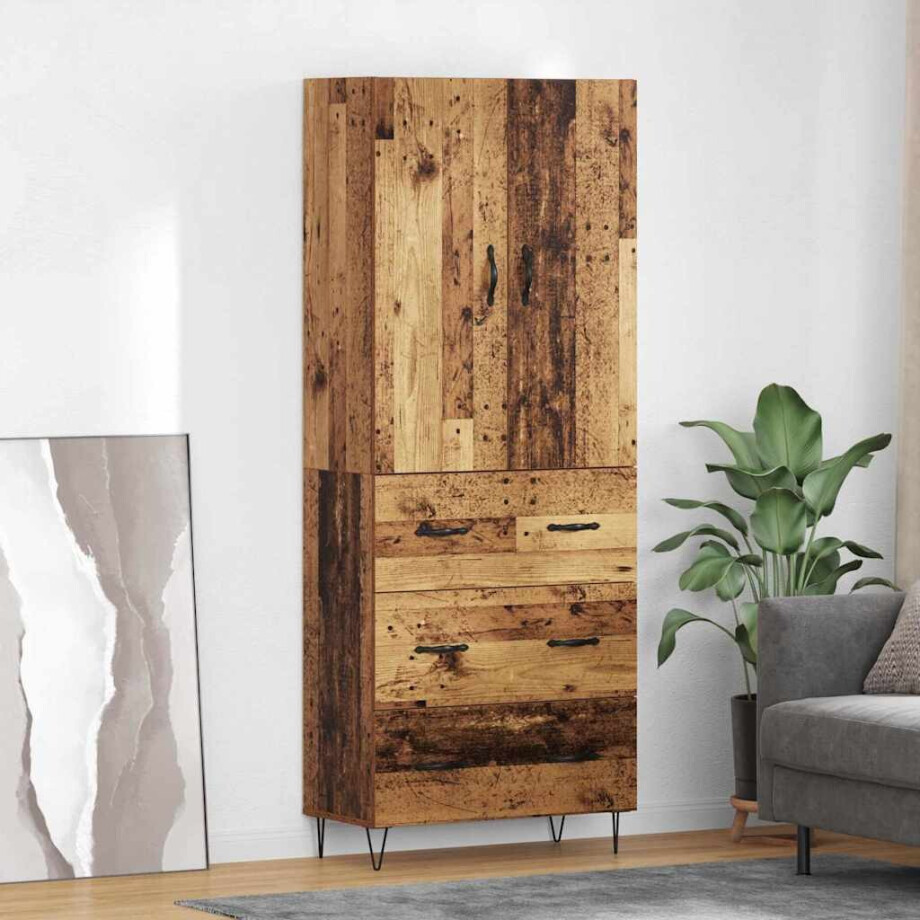 vidaXL Hoge kast met lade 2 pcs Oudhout Bewerkt hout afbeelding 1