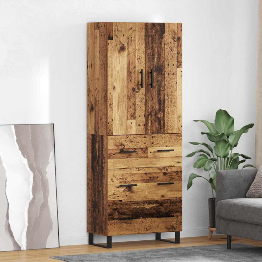 vidaXL Hoge kast met lade 2 pcs Oud Hout 69,5 x 34 x 180 cm vidaXL Hoge kast met lade 2 pcs Oud Hout 69,5 x 34 x 180 cm afbeelding 1