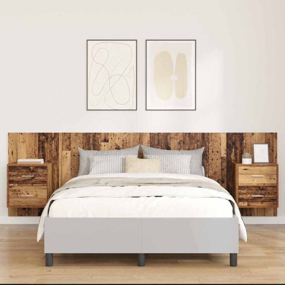 vidaXL Hoofdbord Met Kast met lade 3 pcs Oud Hout Bewerkt hout afbeelding 1