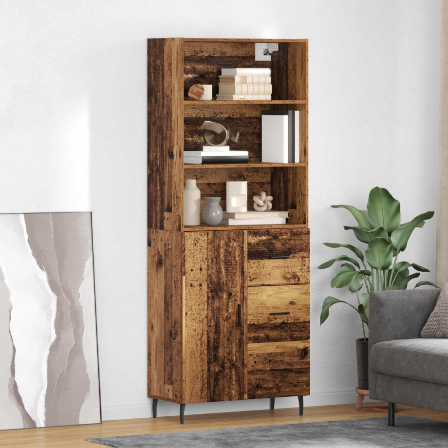 vidaXL Hoge kast met lade 2 pcs Oud Hout Bewerkt hout vidaXL Hoge kast met lade 2 pcs Oud Hout Bewerkt hout afbeelding 1