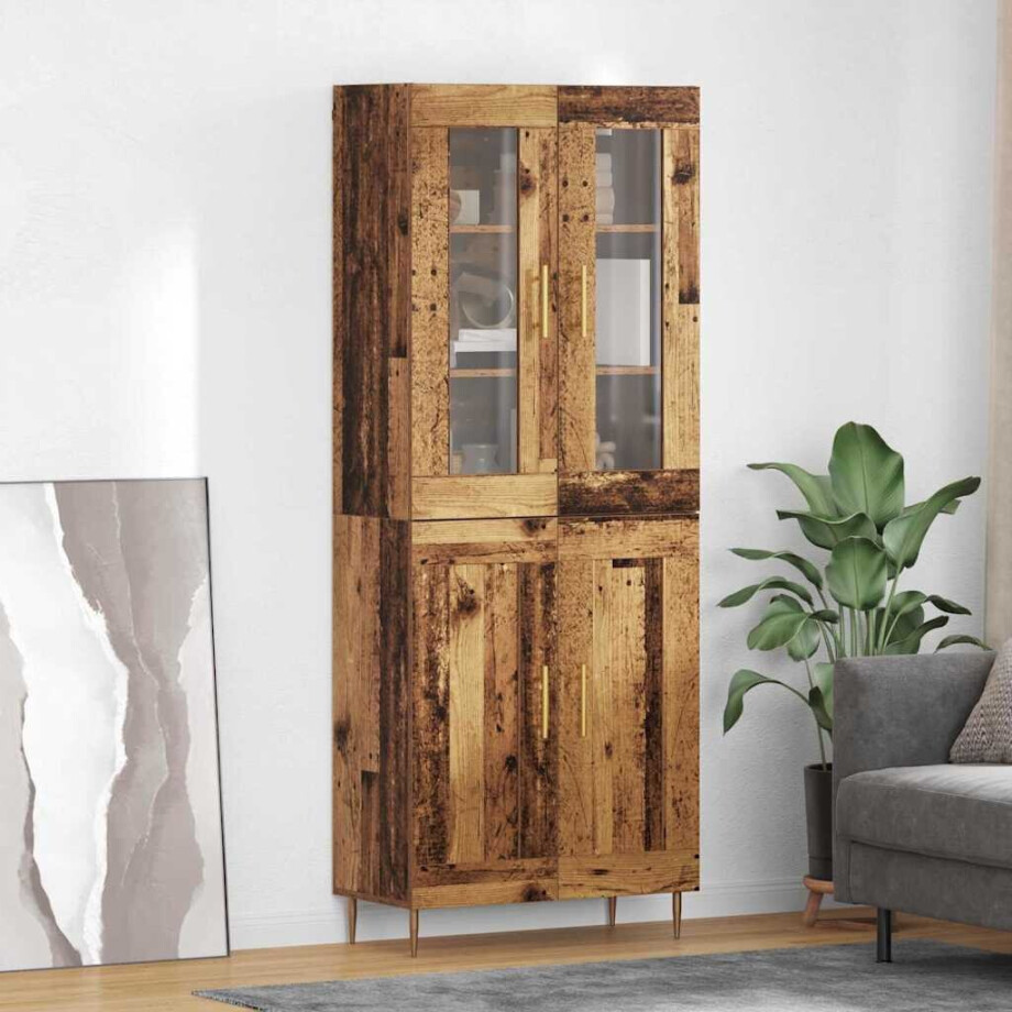 vidaXL Hoge kast 2 pcs Oudhout Bewerkt hout afbeelding 1