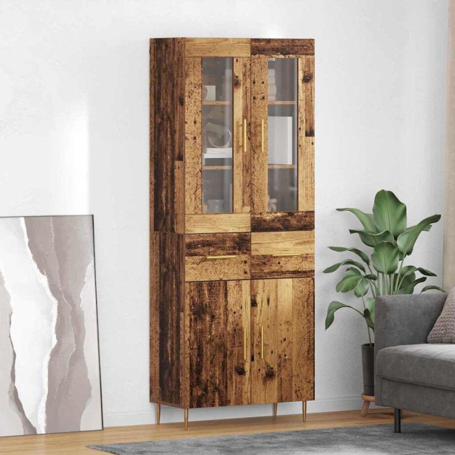 vidaXL Hoge kast met lade 2 pcs Oudhout Bewerkt hout vidaXL Hoge kast met lade 2 pcs Oudhout Bewerkt hout afbeelding 1
