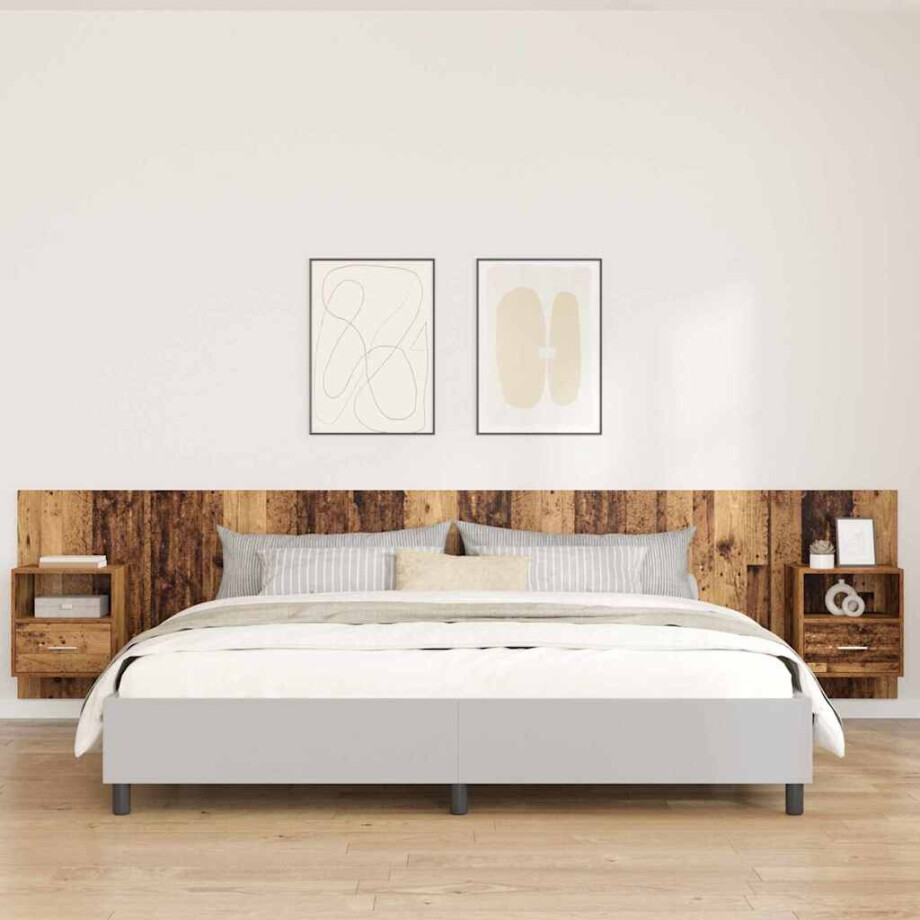vidaXL Hoofdbord Met Kast met lade 3 pcs Oud Hout Bewerkt hout afbeelding 1