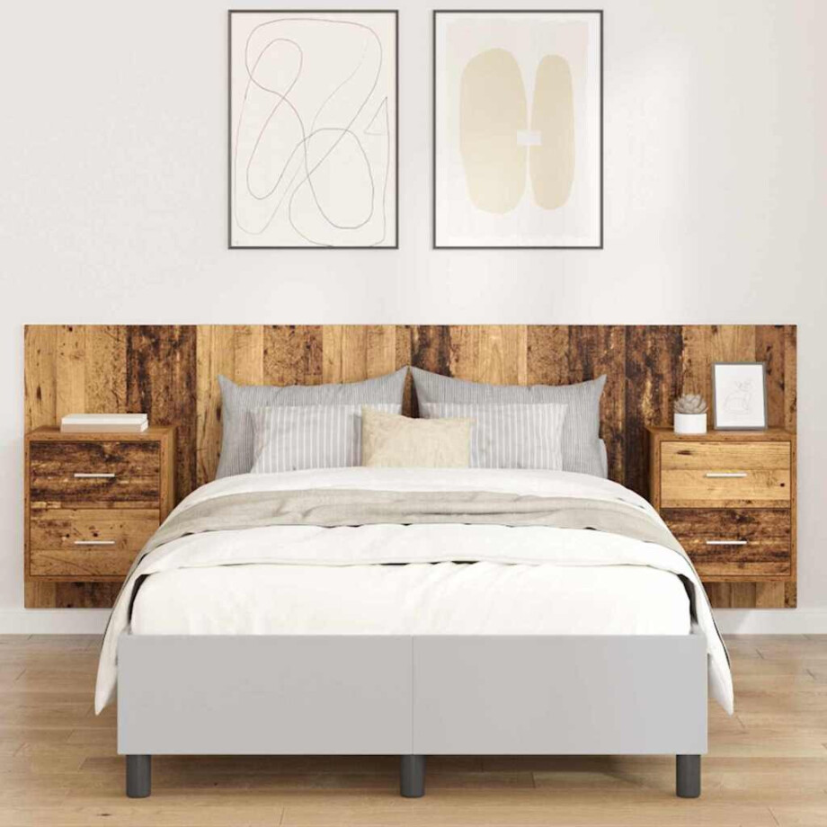 vidaXL Hoofdbord Met Kast met lade 3 pcs Oud Hout Bewerkt hout afbeelding 1