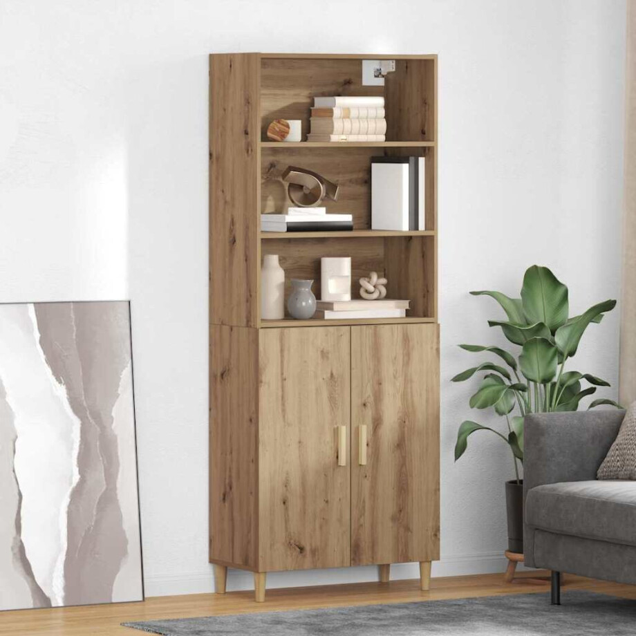 vidaXL Hoge kast Artisan Eiken 69,5 x 32,5 x 180 cm Bewerkt hout afbeelding 1