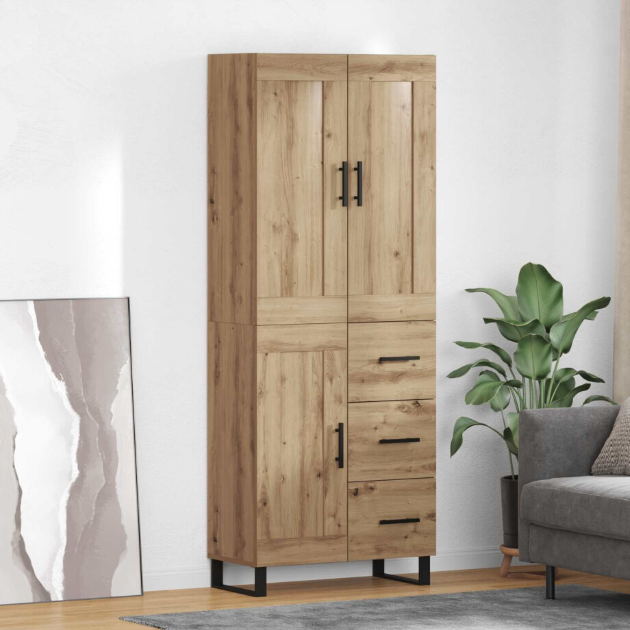 vidaXL Hoge kast Artisan Eiken 69,5 x 34 x 180 cm Bewerkt hout afbeelding 1