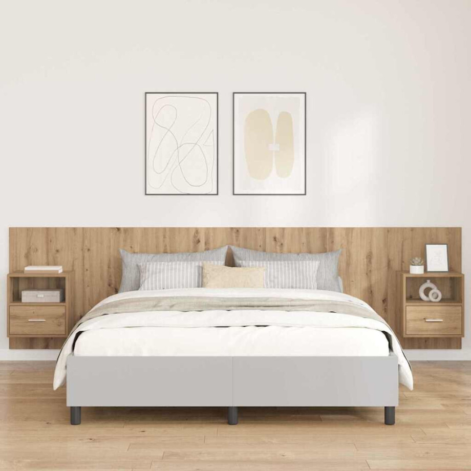 vidaXL Hoofdbord Met Kast met lade 3 pcs Artisan Eiken Bewerkt hout vidaXL Hoofdbord Met Kast met lade 3 pcs Artisan Eiken Bewerkt hout afbeelding 1