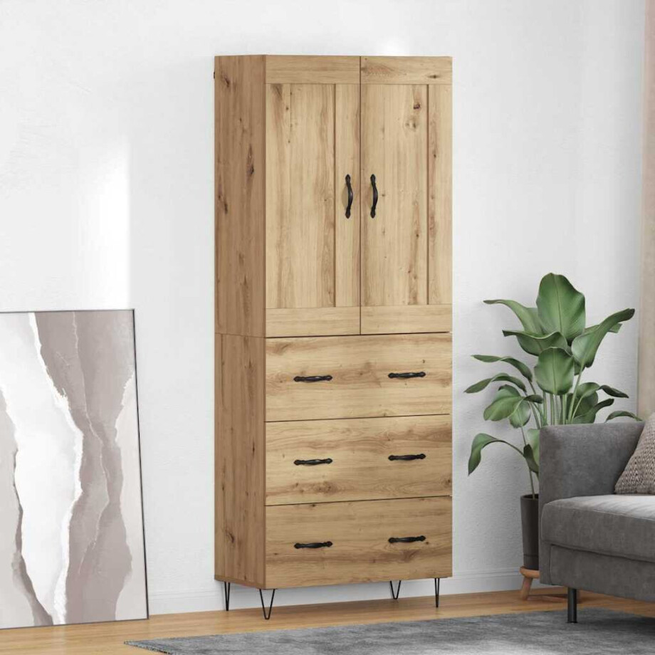 vidaXL Hoge kast Artisan Eiken 69,5 x 34 x 180 cm Bewerkt hout vidaXL Hoge kast Artisan Eiken 69,5 x 34 x 180 cm Bewerkt hout afbeelding 1