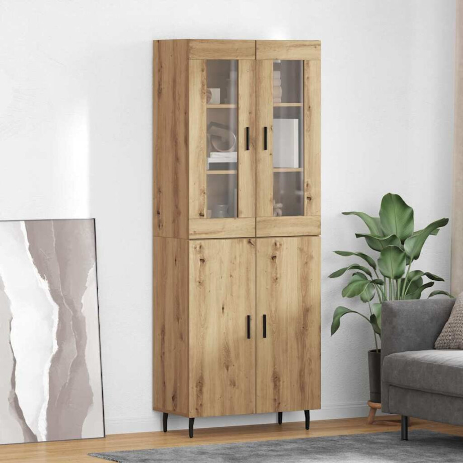 vidaXL Hoge kast 2 pcs Artisan Eiken Geengineerd Hout en Glas afbeelding 1
