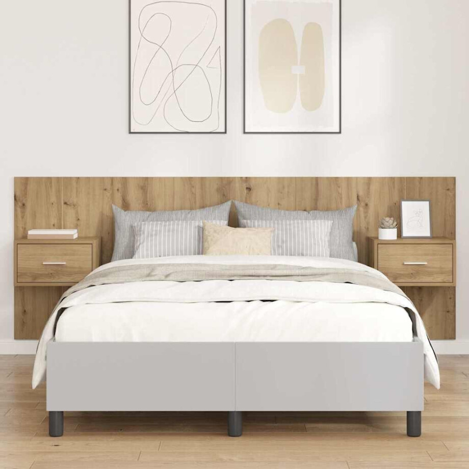 vidaXL Hoofdbord Met Kast met lade 3 pcs Artisan Eiken Bewerkt hout vidaXL Hoofdbord Met Kast met lade 3 pcs Artisan Eiken Bewerkt hout afbeelding 1
