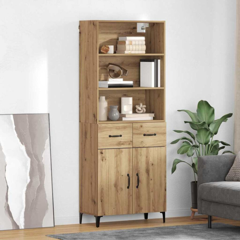 vidaXL Hoge kast Artisan Eiken 69,5 x 34 x 180 cm Bewerkt hout vidaXL Hoge kast Artisan Eiken 69,5 x 34 x 180 cm Bewerkt hout afbeelding 1