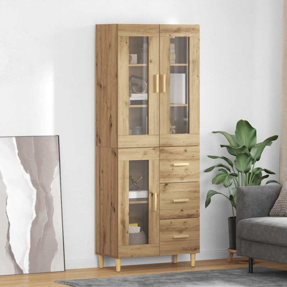 vidaXL Hoge kast Artisan Eiken 69,5 x 34 x 180 cm Bewerkt hout afbeelding 1