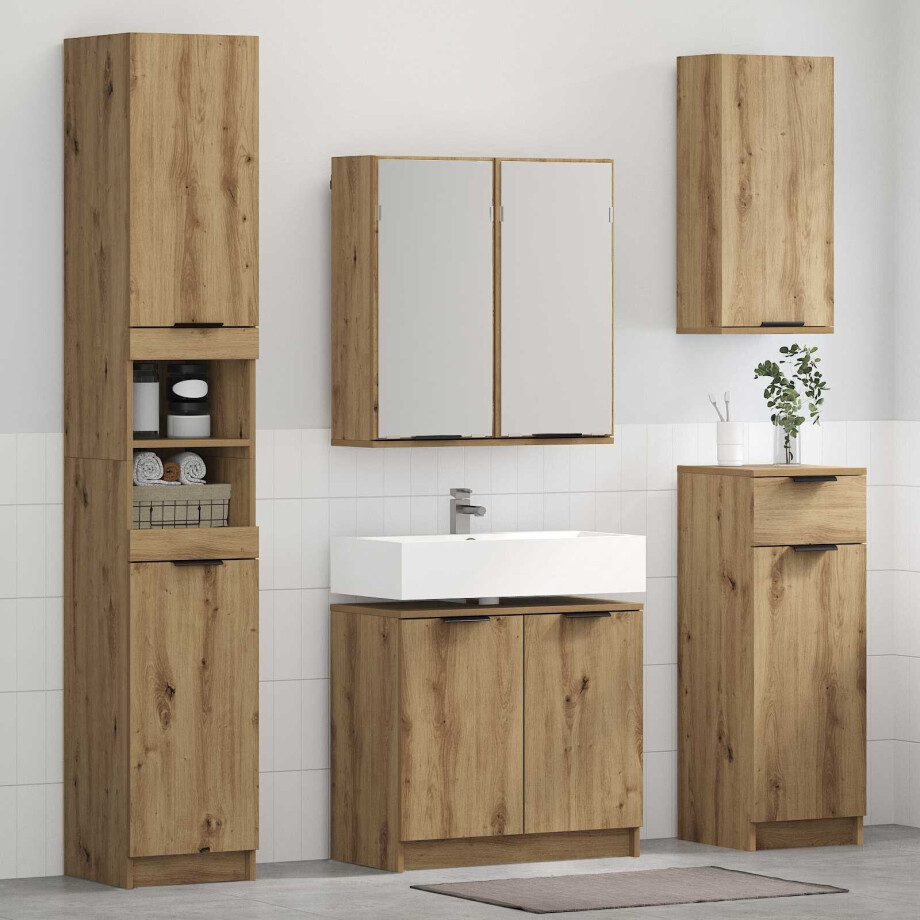 vidaXL Badkamermeubelset met lade 5 pcs Artisan Eiken Bewerkt hout vidaXL Badkamermeubelset met lade 5 pcs Artisan Eiken Bewerkt hout afbeelding 1