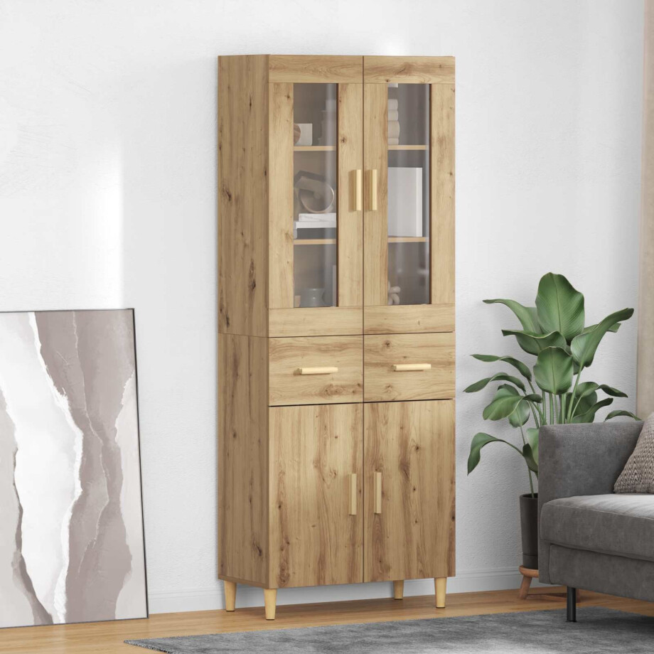 vidaXL Hoge kast Artisan Eiken 69,5 x 34 x 180 cm Bewerkt hout afbeelding 1