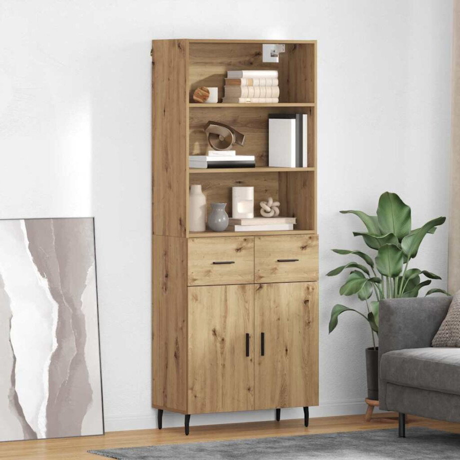 vidaXL Hoge kast met lade Artisan Eiken 69,5 x 34 x 180 cm afbeelding 1