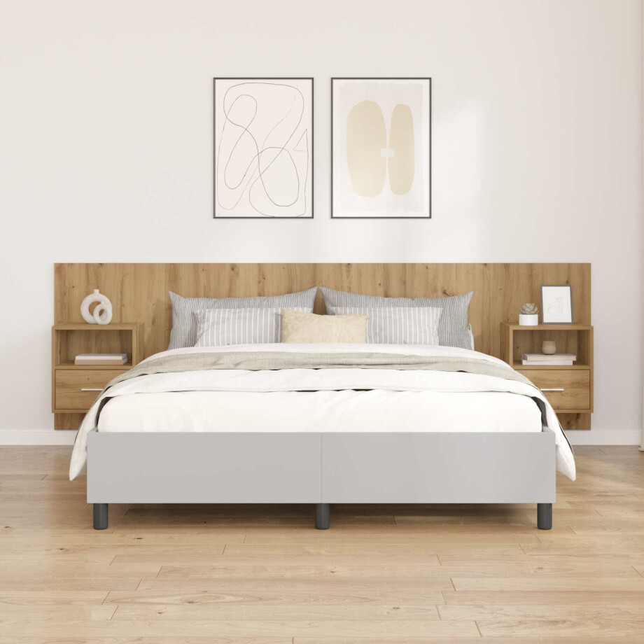 vidaXL Hoofdbord Met Kast met lade 3 pcs Artisan Eiken Bewerkt hout afbeelding 1