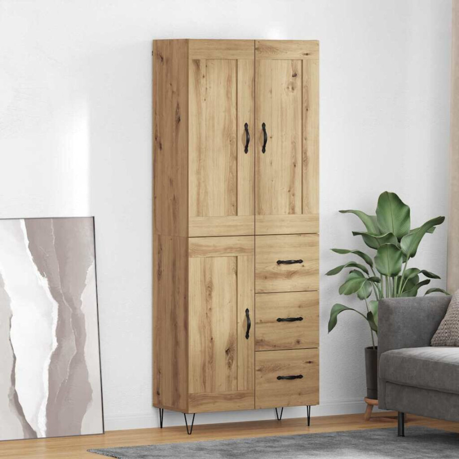 vidaXL Hoge kast Artisan Eiken 69,5 x 34 x 180 cm Bewerkt hout vidaXL Hoge kast Artisan Eiken 69,5 x 34 x 180 cm Bewerkt hout afbeelding 1