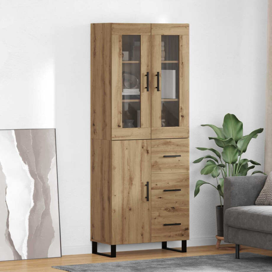 vidaXL Hoge kast met lade 2 pcs Artisan Eiken Bewerkt hout vidaXL Hoge kast met lade 2 pcs Artisan Eiken Bewerkt hout afbeelding 1