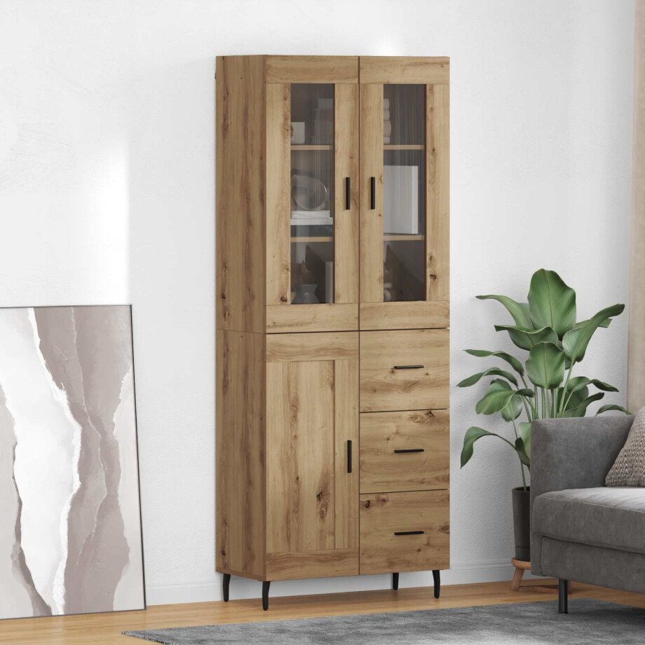 vidaXL Hoge kast 2 pcs Artisan Eiken 69,5 x 34 x 180 cm Bewerkt hout afbeelding 1