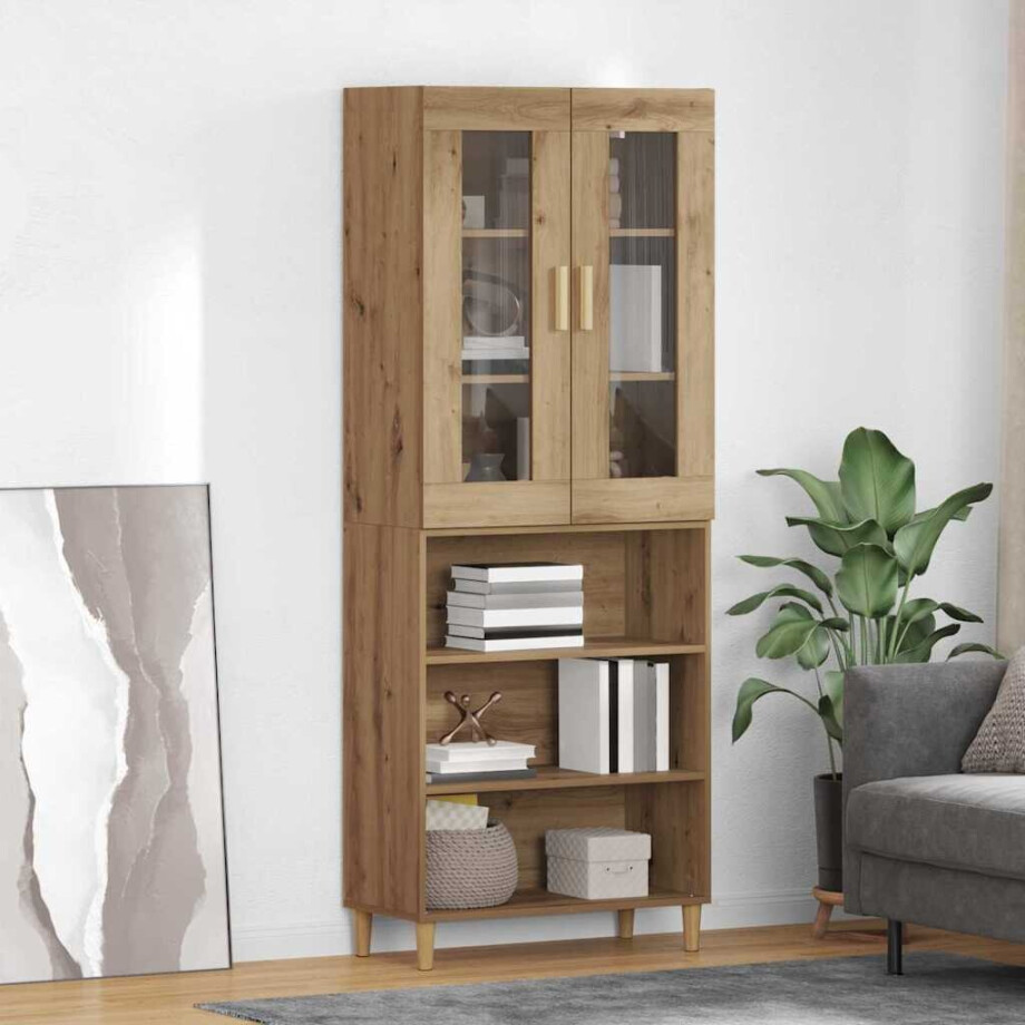 vidaXL Hoge kast Artisan Eiken 69,5 x 34 x 180 cm afbeelding 1