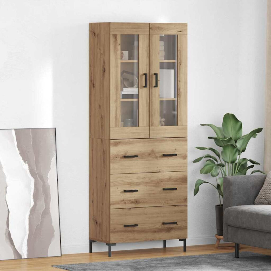 vidaXL Hoge kast 2 pcs Artisan Eiken 69,5 x 34 x 180 cm Bewerkt hout afbeelding 1