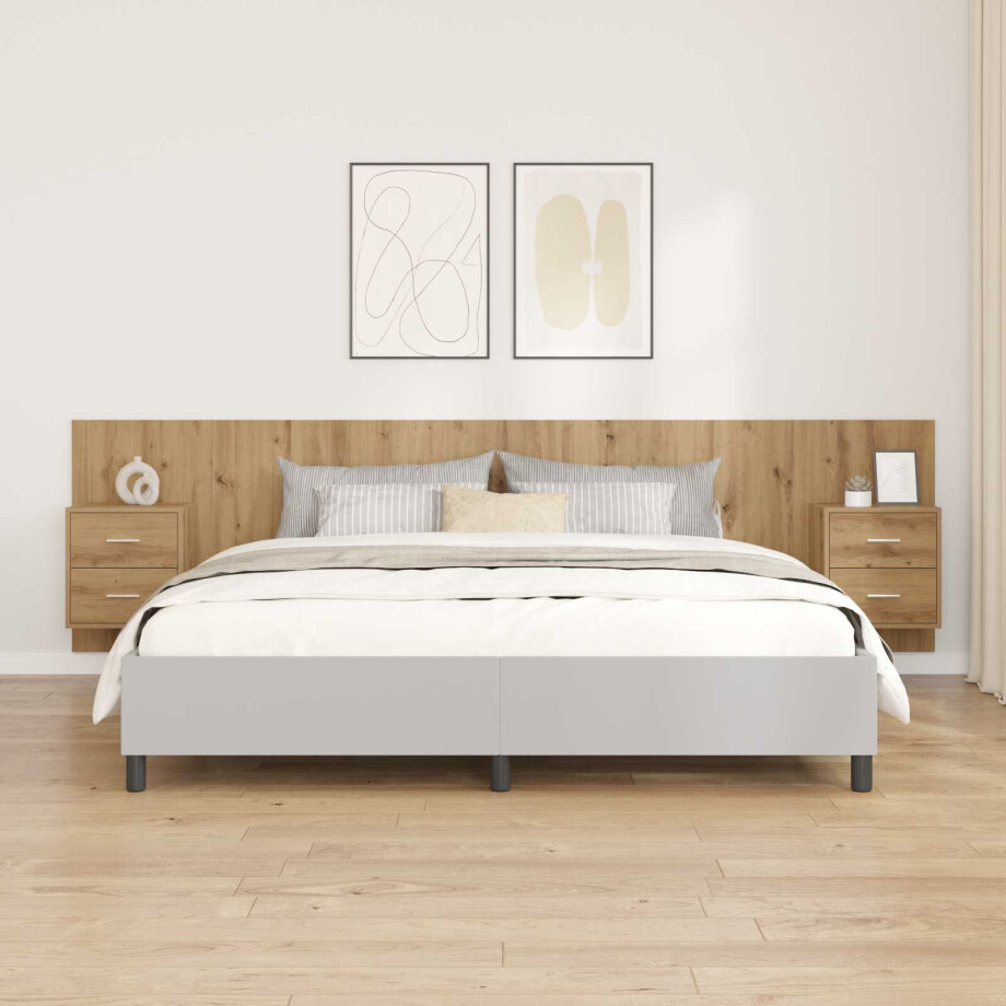 vidaXL Hoofdbord Met Kast met lade 3 pcs Artisan Eiken Bewerkt hout vidaXL Hoofdbord Met Kast met lade 3 pcs Artisan Eiken Bewerkt hout afbeelding 1
