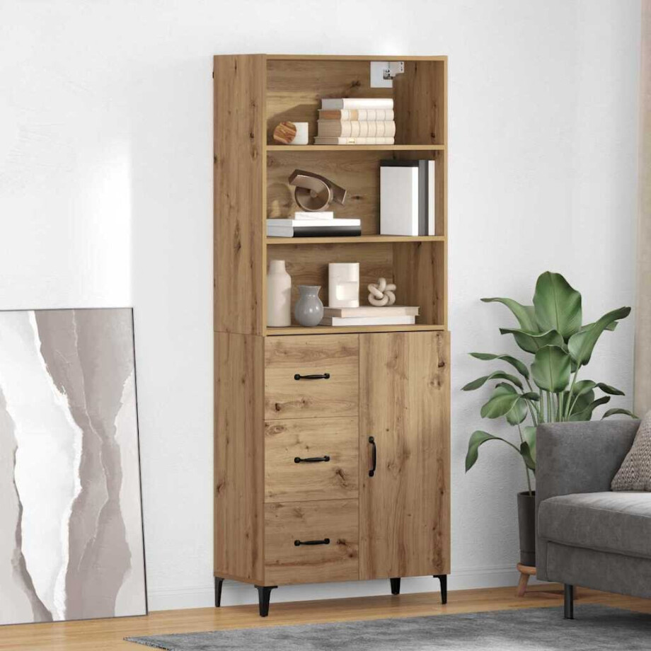 vidaXL Hoge kast Artisan Eiken 69,5 x 34 x 180 cm Bewerkt hout vidaXL Hoge kast Artisan Eiken 69,5 x 34 x 180 cm Bewerkt hout afbeelding 1