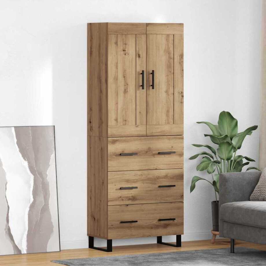 vidaXL Hoge kast Artisan Eiken 69,5 x 34 x 180 cm Bewerkt hout afbeelding 1