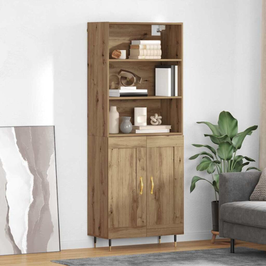 vidaXL Hoge kast Artisan Eiken 69,5 x 34 x 180 cm Bewerkt hout vidaXL Hoge kast Artisan Eiken 69,5 x 34 x 180 cm Bewerkt hout afbeelding 1