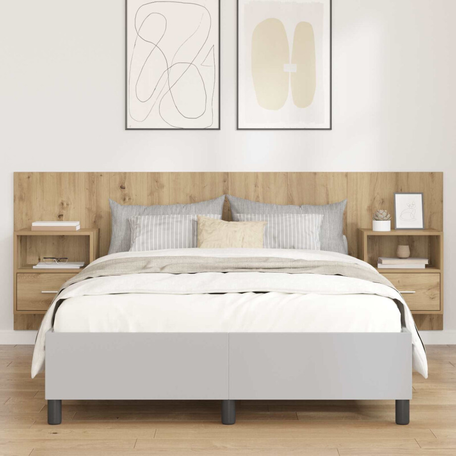 vidaXL Hoofdbord Met Kast met lade 3 pcs Artisan Eiken Bewerkt hout vidaXL Hoofdbord Met Kast met lade 3 pcs Artisan Eiken Bewerkt hout afbeelding 1