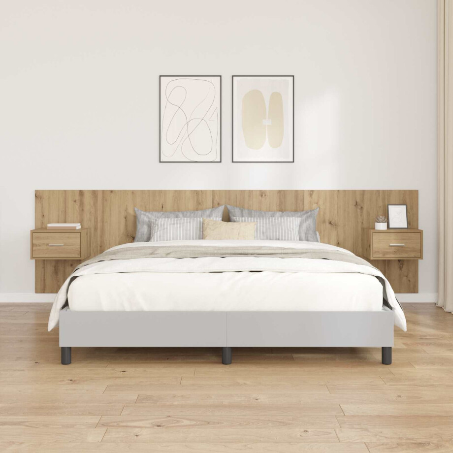 vidaXL Hoofdbord Met Kast met lade 3 pcs Artisan Eiken Bewerkt hout afbeelding 1