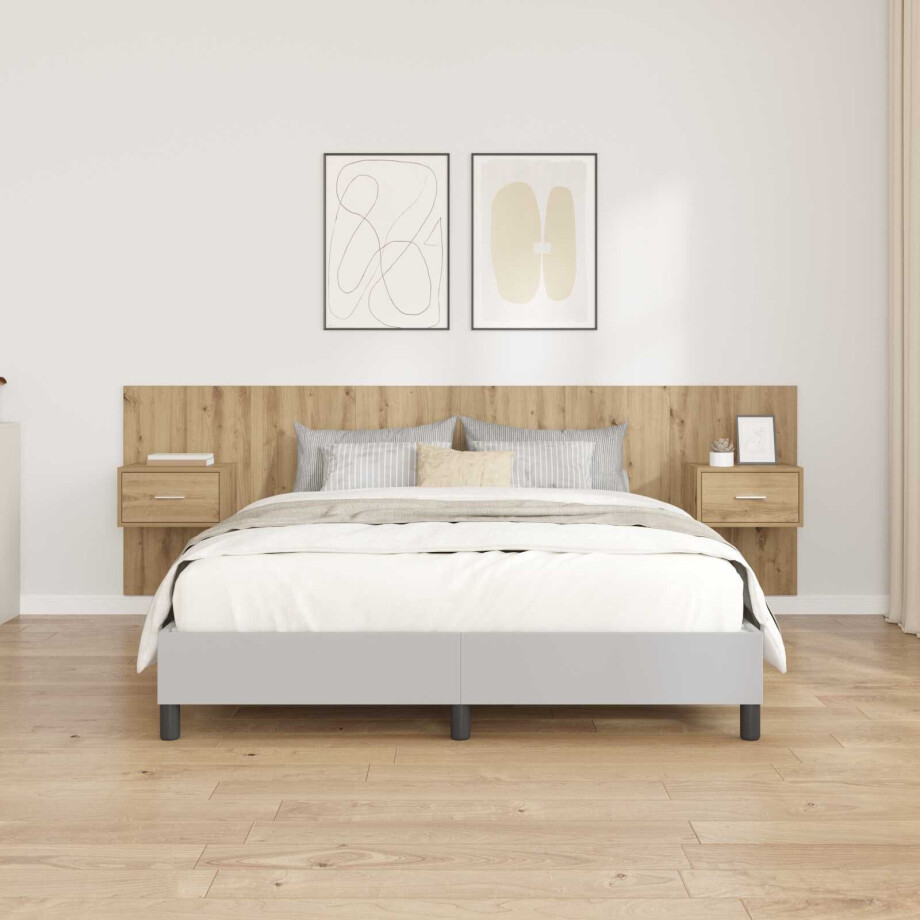 vidaXL Hoofdbord Met Kast met lade 3 pcs Artisan Eiken Bewerkt hout afbeelding 1