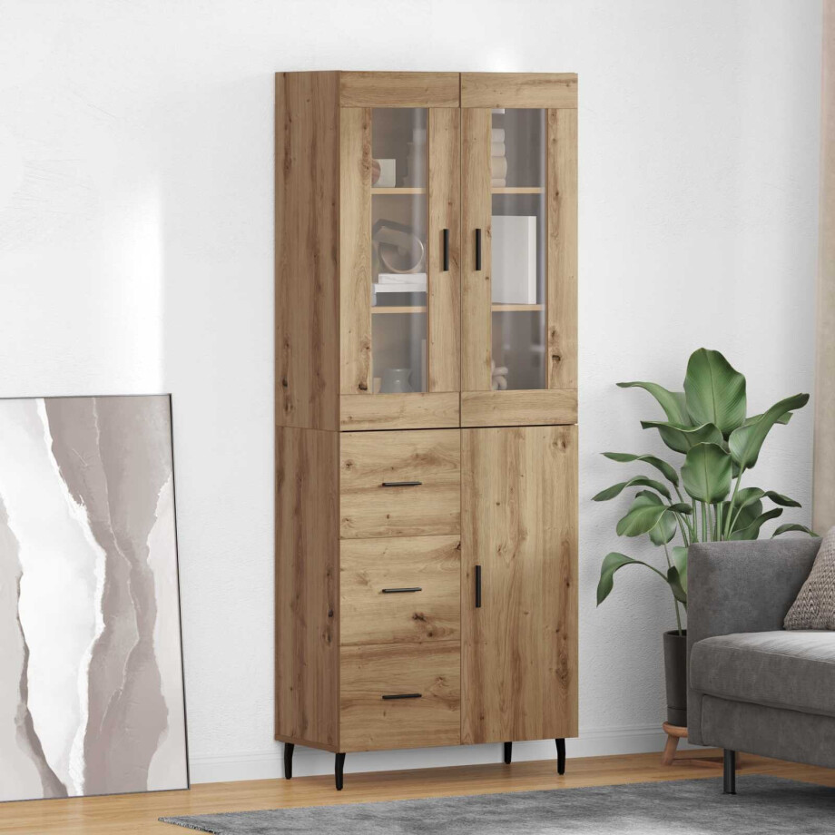 vidaXL Hoge kast met lade 2 pcs Artisan Eiken Bewerkt hout afbeelding 1