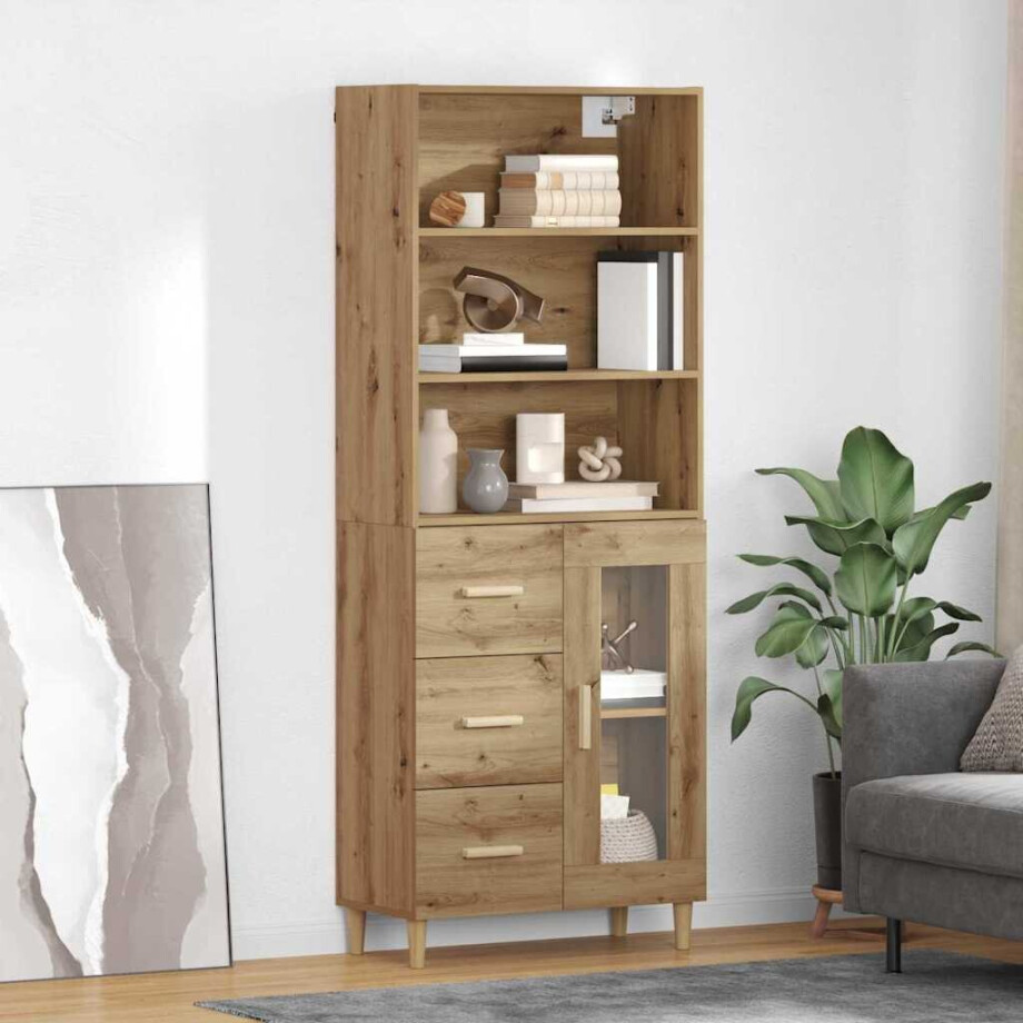 vidaXL Hoge kast Artisan Eiken 69,5 x 34 x 180 cm Bewerkt hout afbeelding 1