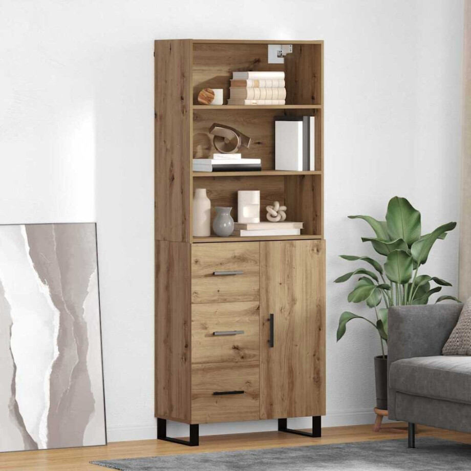 vidaXL Hoge kast met lade 2 pcs Artisan Eiken Bewerkt hout afbeelding 1