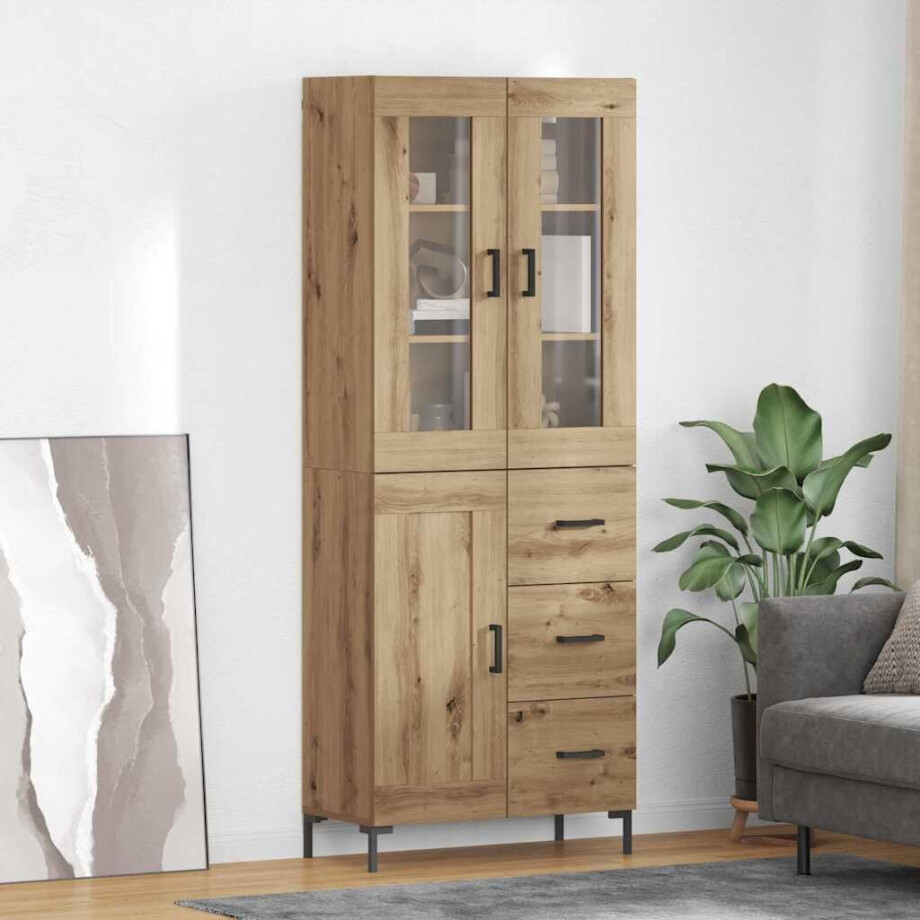 vidaXL Hoge kast met lade 2 pcs Artisan Eiken Bewerkt hout vidaXL Hoge kast met lade 2 pcs Artisan Eiken Bewerkt hout afbeelding 1