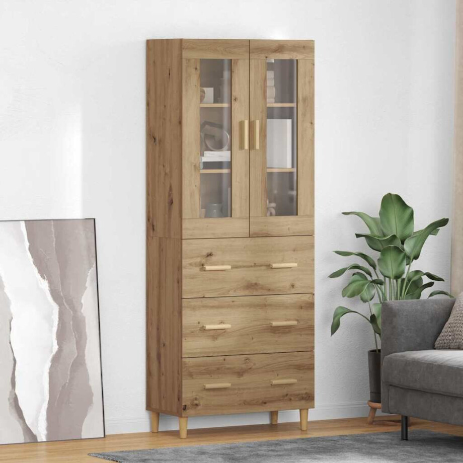 vidaXL Hoge kast met lade Artisan Eiken 69,5 x 34 x 180 cm afbeelding 1