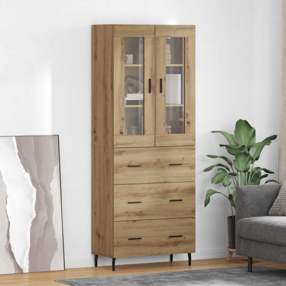 vidaXL Hoge kast met lade 2 pcs Artisan Eiken Bewerkt hout vidaXL Hoge kast met lade 2 pcs Artisan Eiken Bewerkt hout afbeelding 1