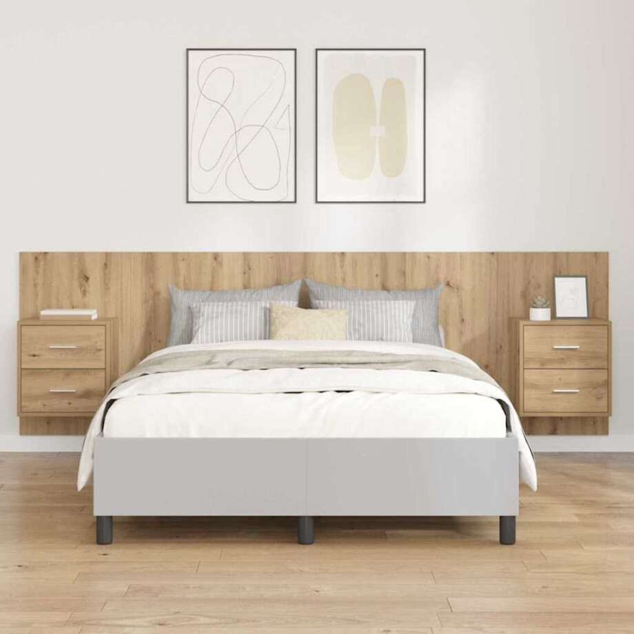 vidaXL Hoofdbord Met Kast met lade 3 pcs Artisan Eiken Bewerkt hout vidaXL Hoofdbord Met Kast met lade 3 pcs Artisan Eiken Bewerkt hout afbeelding 1