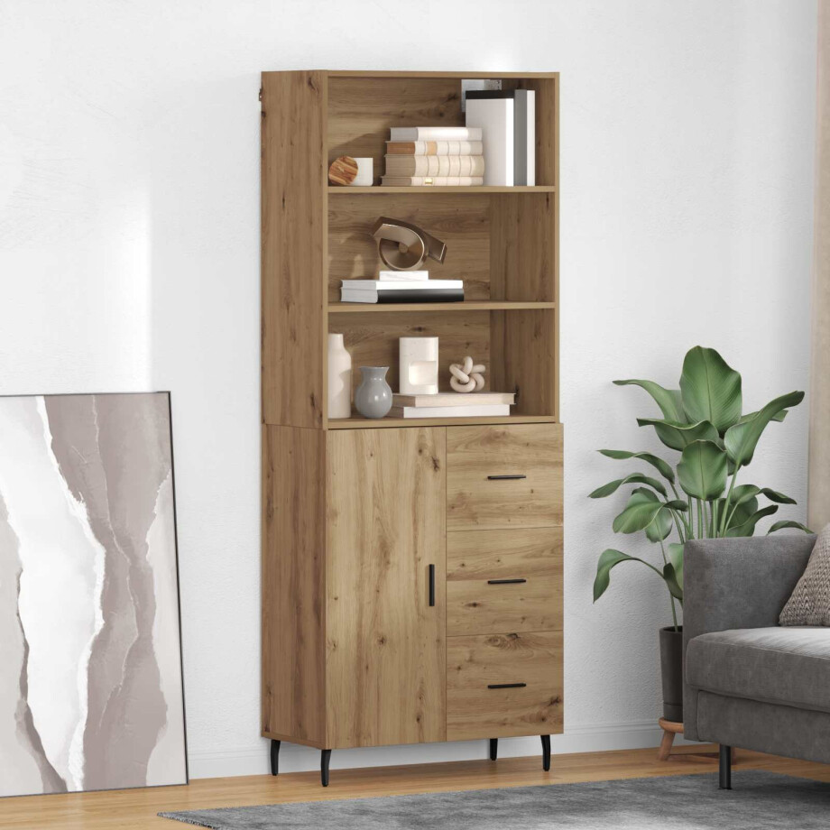 vidaXL Hoge kast met lade Artisan Eiken 69,5 x 34 x 180 cm afbeelding 1